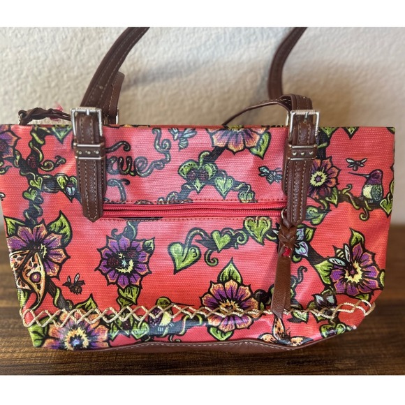 Sakroots Floral Tote Bag Coral Multi Color Leather Trim‎ Small Shoulder Bag - Picture 8 of 8